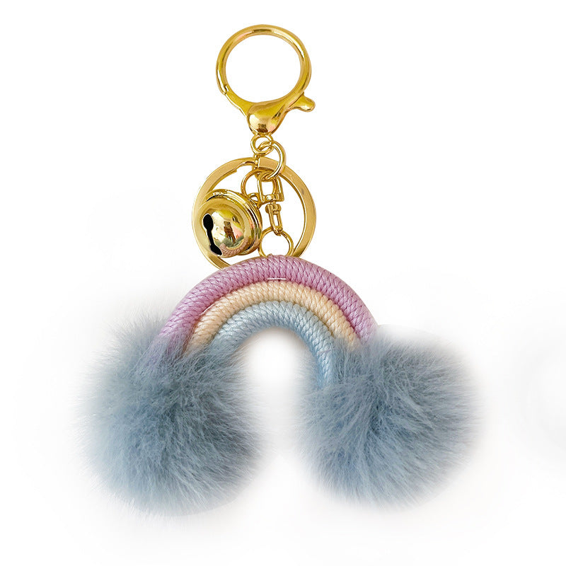 Wholesale Bohemian style creative rainbow fur ball keychain pendant